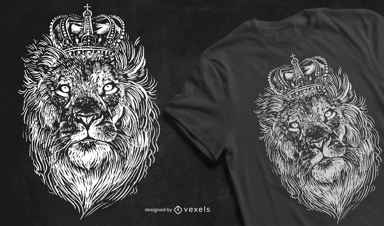 Design de camiseta com leão coroado