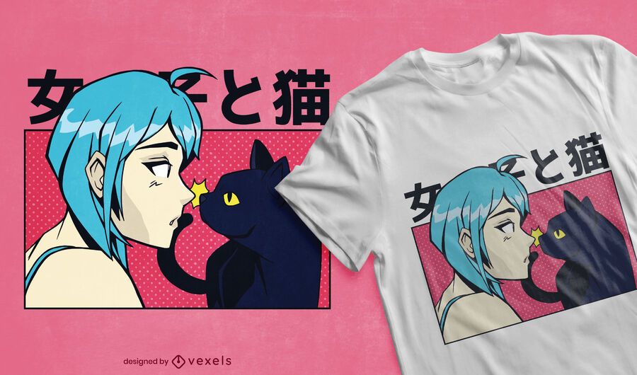 Anime girl cat t-shirt design Anime girl cat t-shirt design
