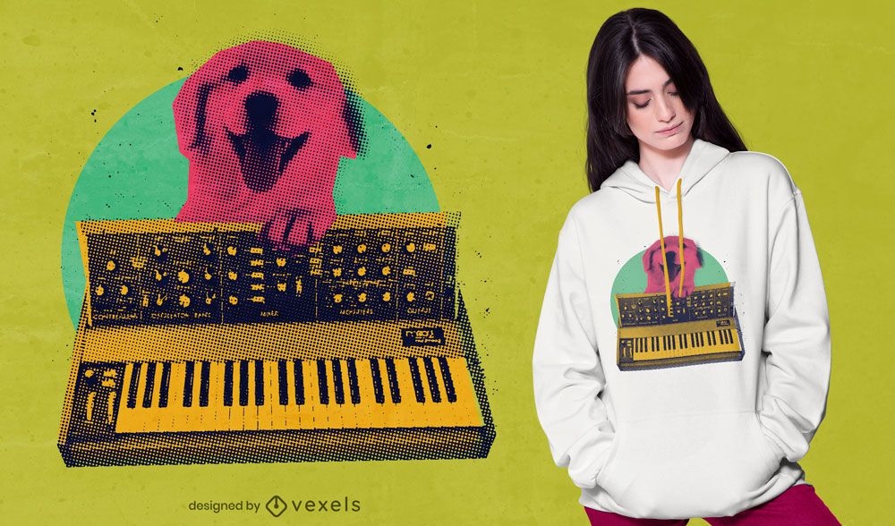 Cachorro brincando de design de camiseta de teclado