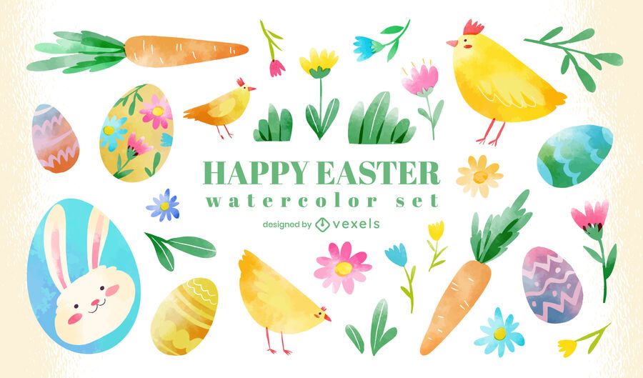Easter watercolor element set Easter watercolor element set