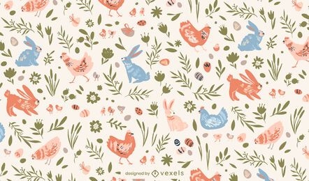 Bunnies and hens easter pattern