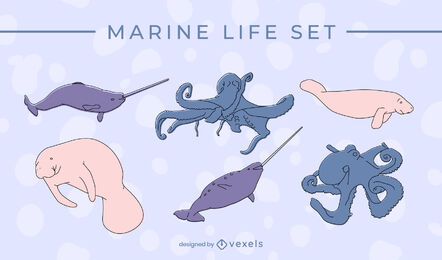 Marine life thin line set Marine life thin line set