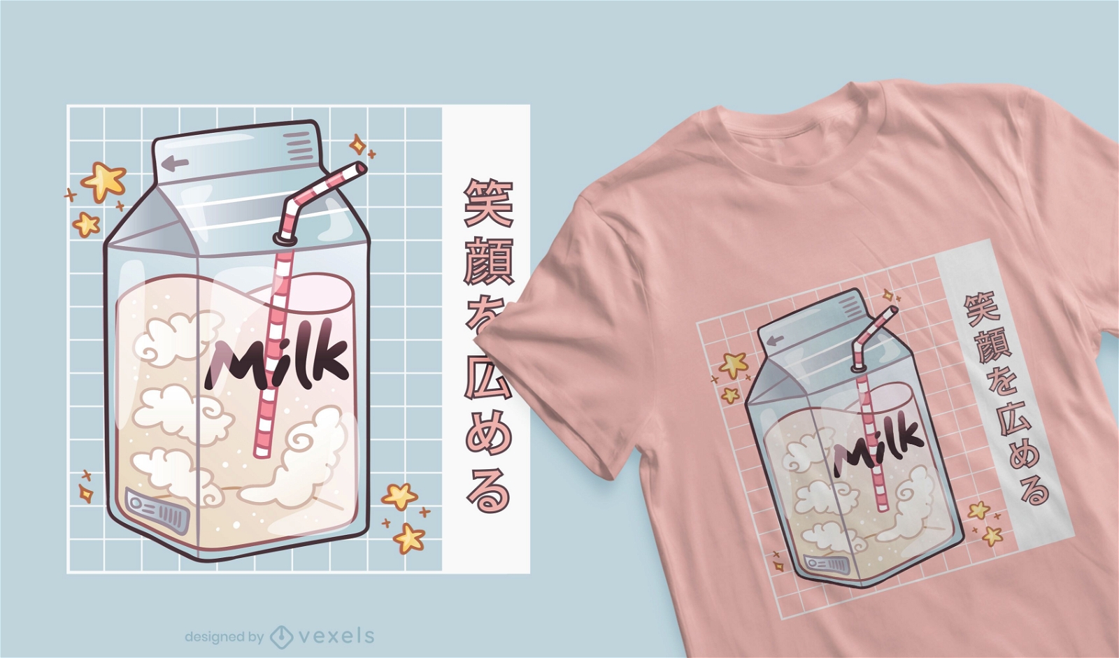 Design de t-shirt kawaii de caixa de leite