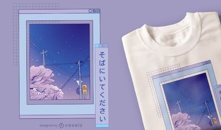 Diseño de camiseta vaporwave anime landscape