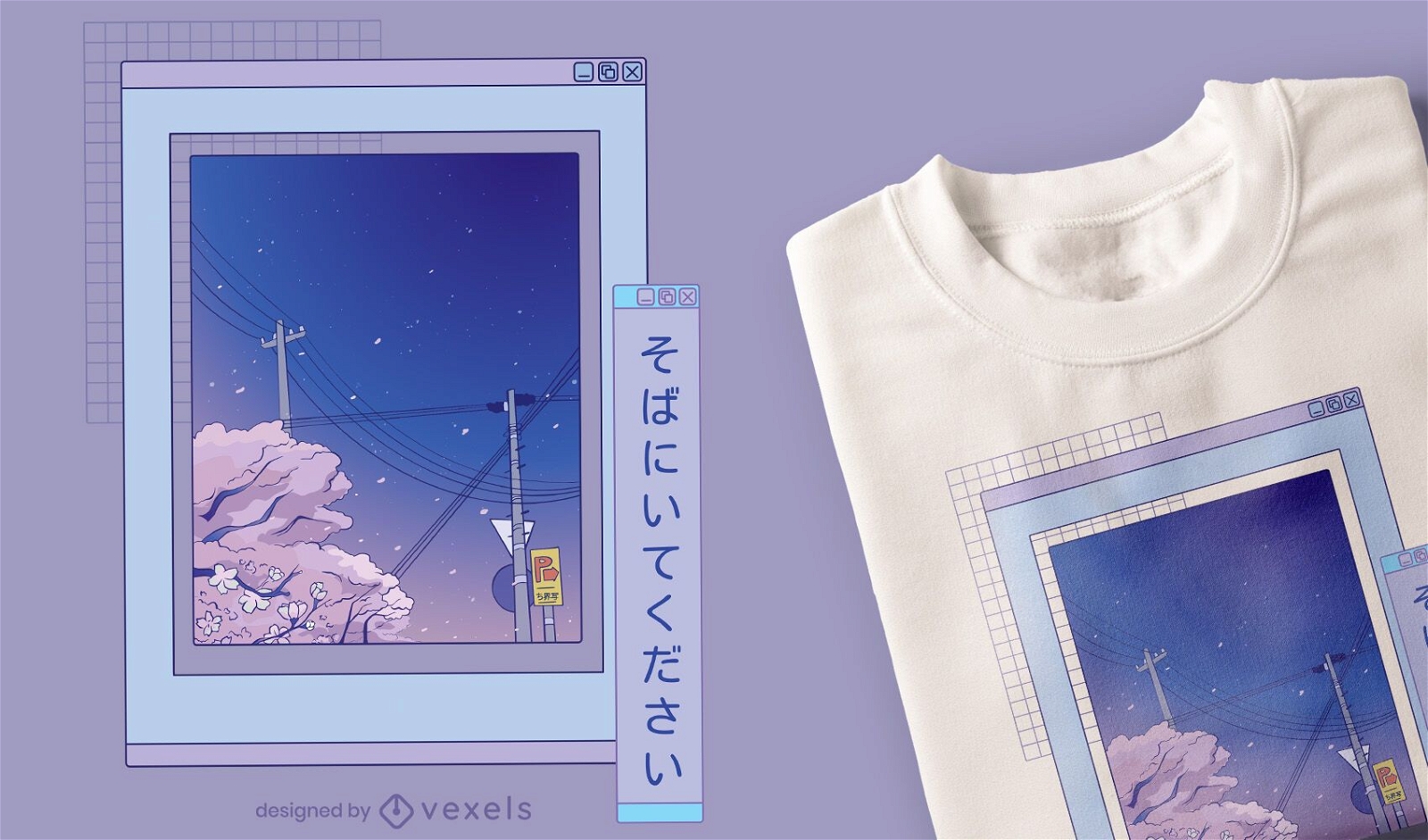 Design de camisetas Vaporwave anime paisagem