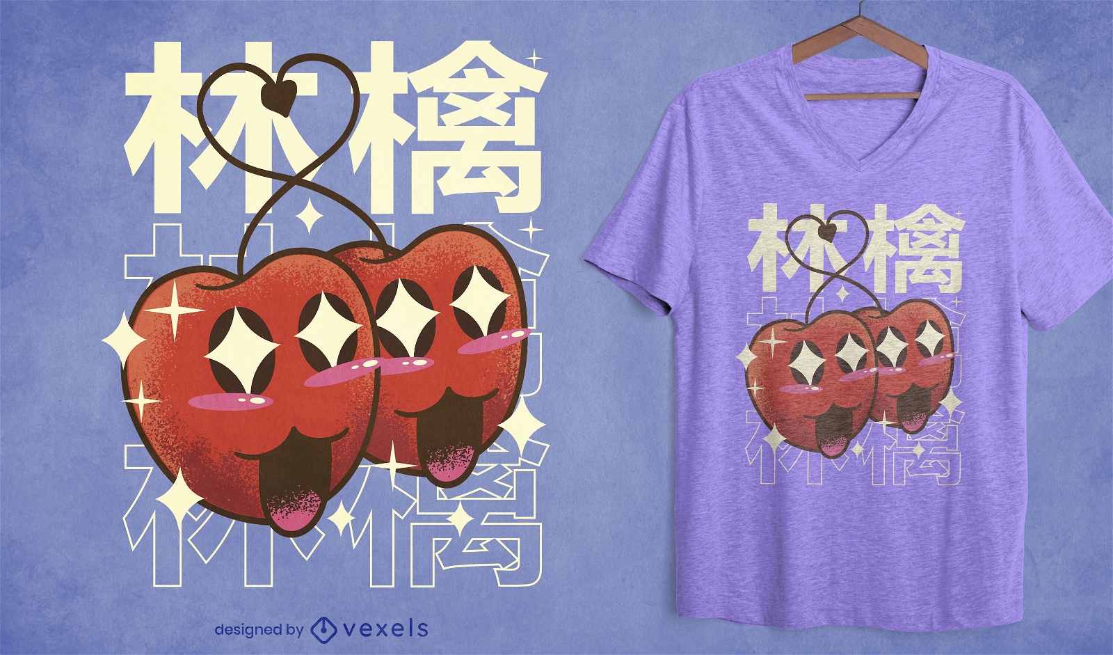 Design de camiseta kawaii de cerejas felizes