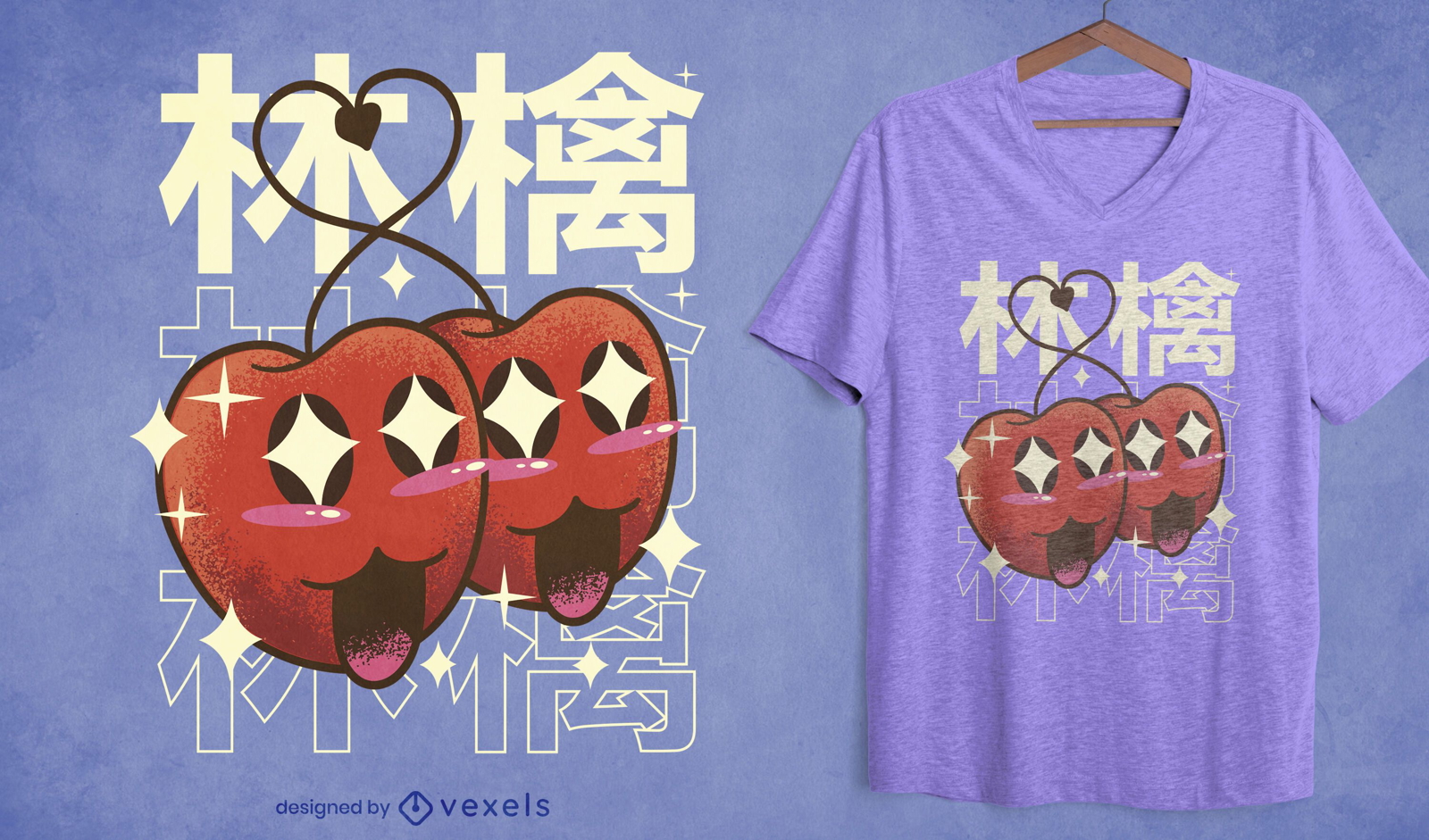 Diseño de camiseta kawaii de cerezas felices