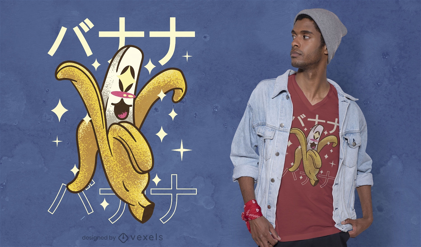 Design de t-shirt banana kawaii feliz