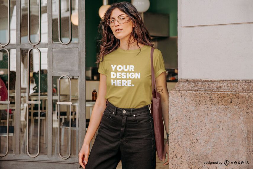 Model glasses t-shirt mockup Model glasses t-shirt mockup
