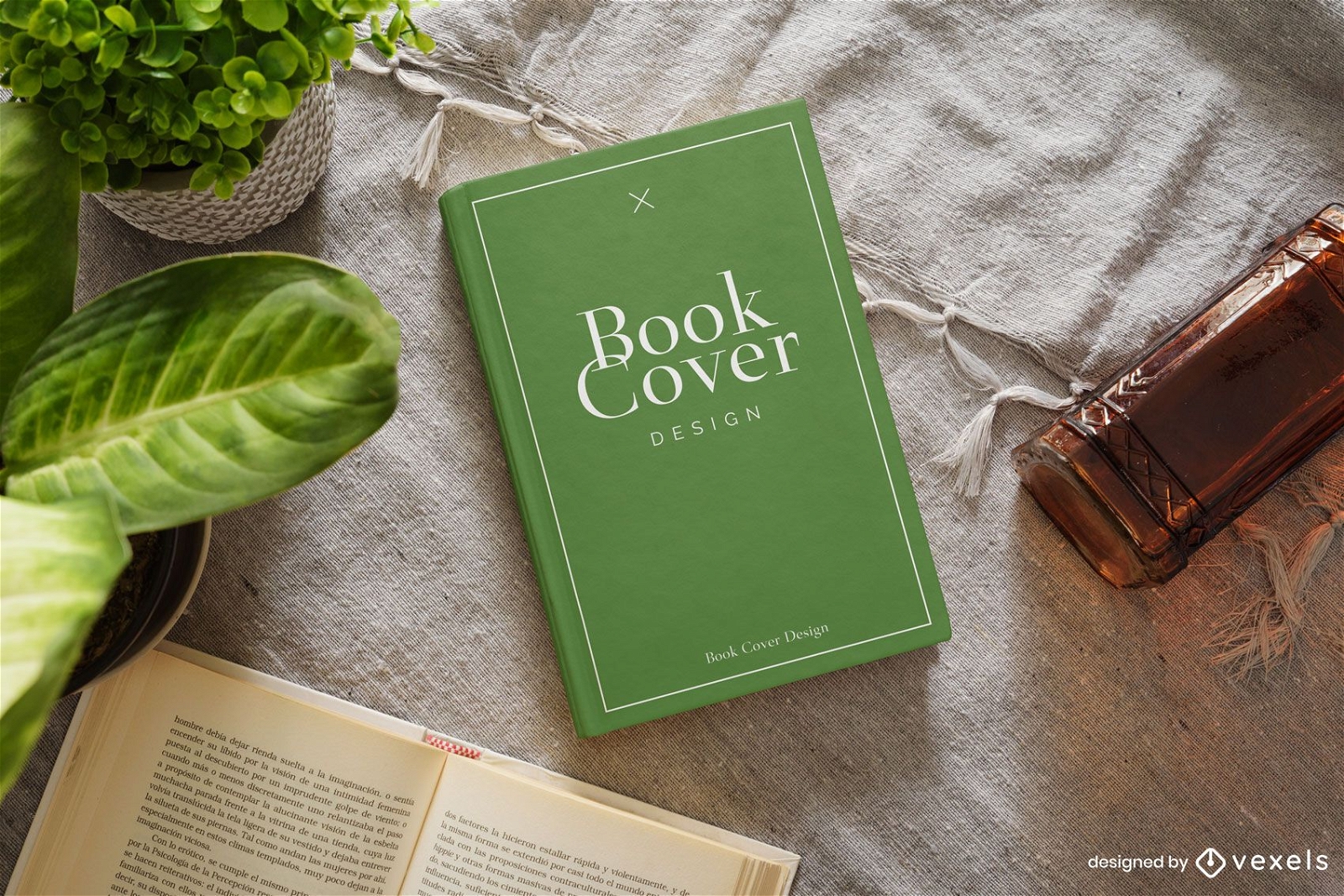 Plants book cover mockup composition