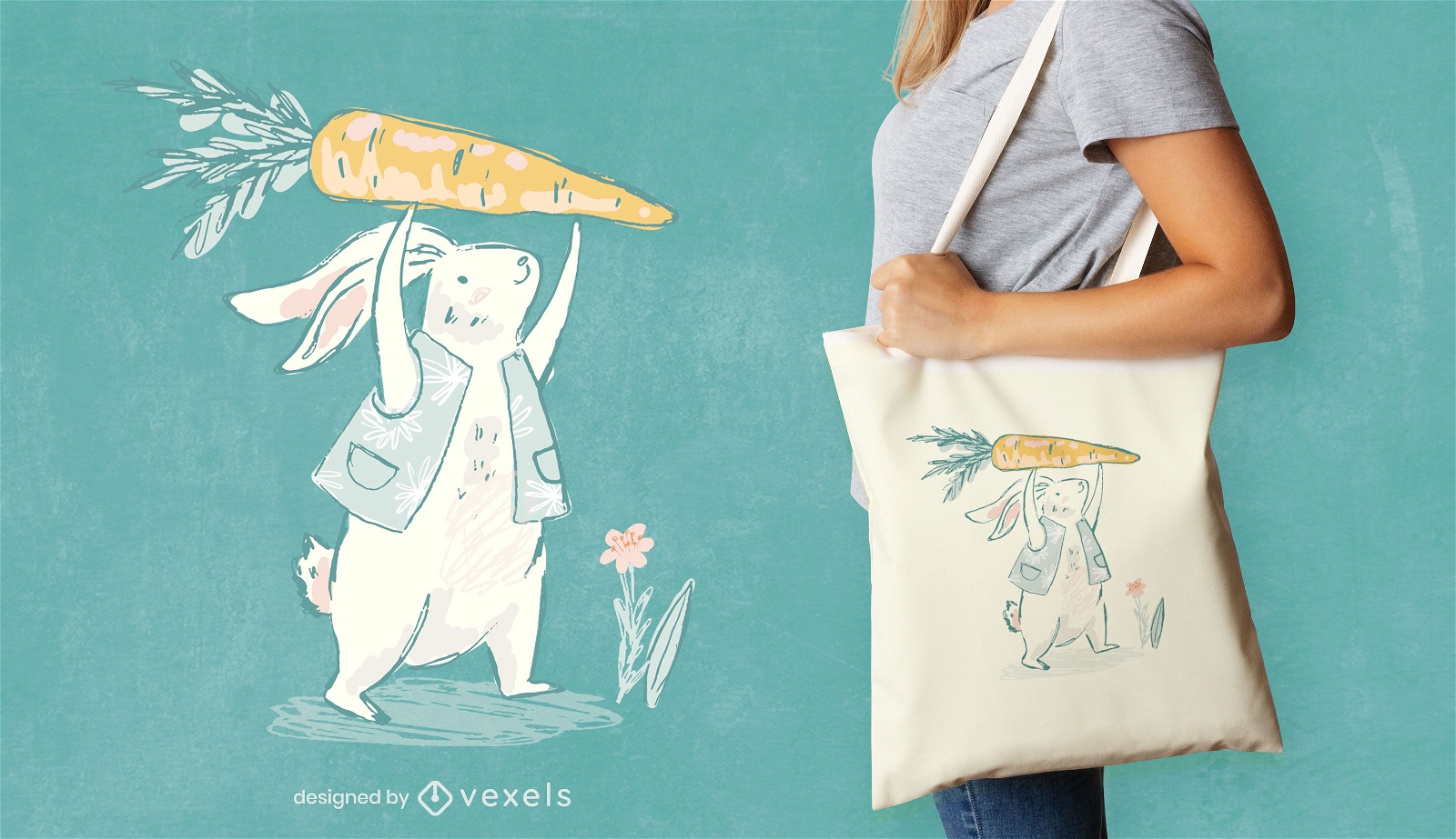 Bunny with carrot tote bag design