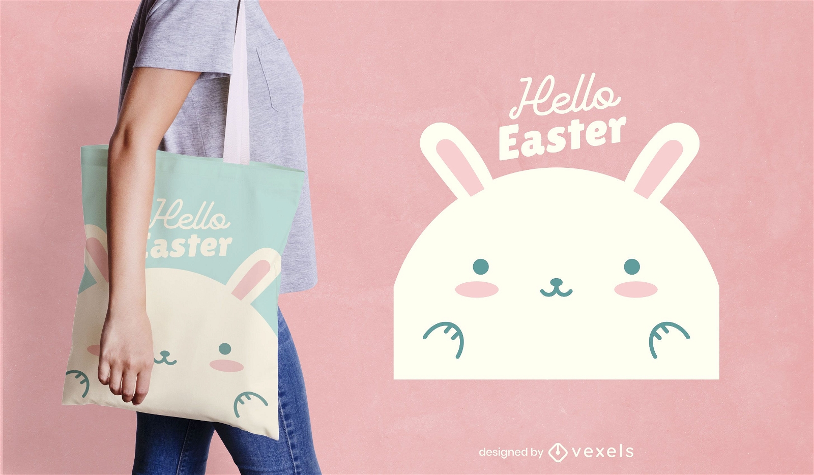Hello easter bunny tote bag design