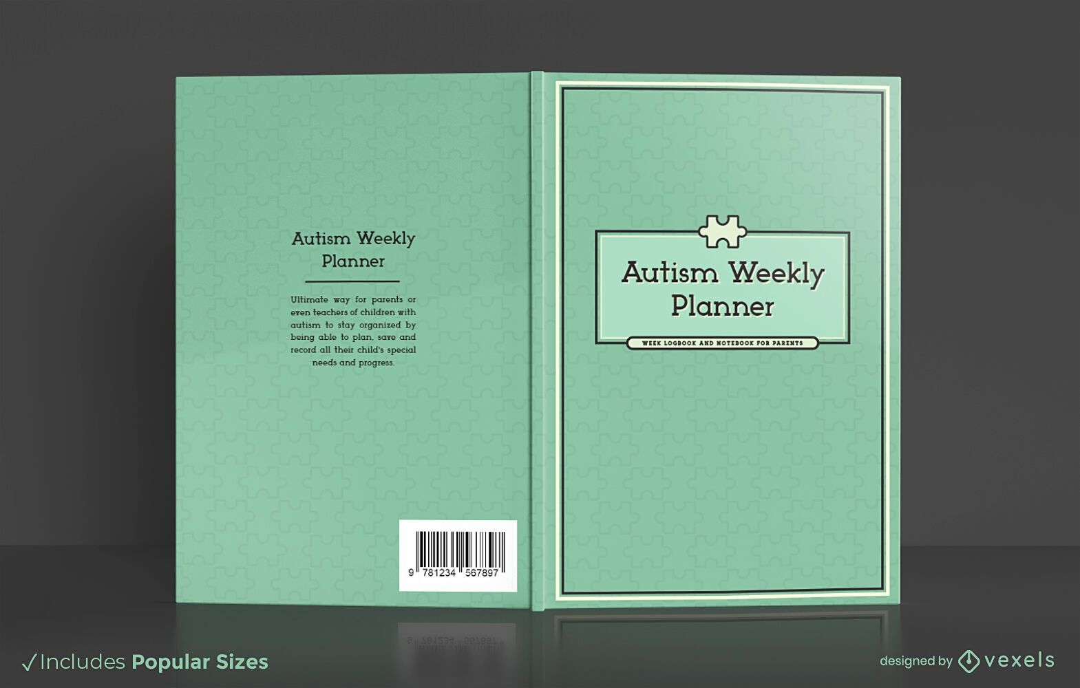 Diseño de portada de libro de planificador semanal de autismo