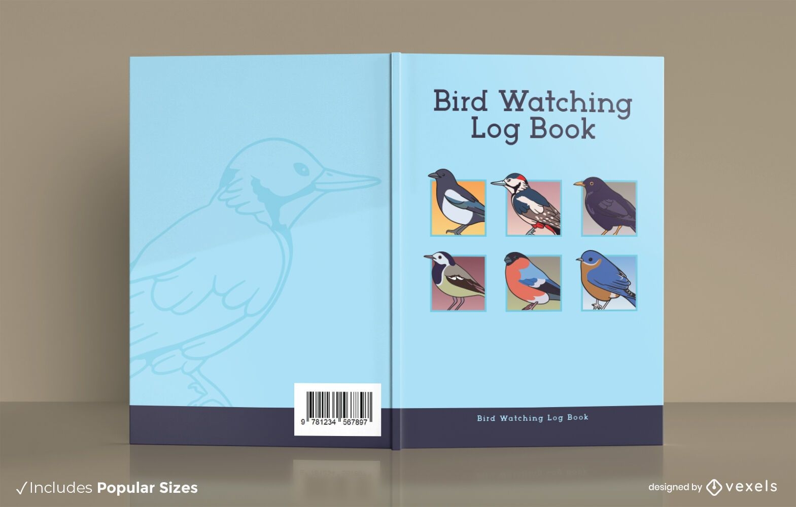 Diseño de portada de libro de registro de observación de aves