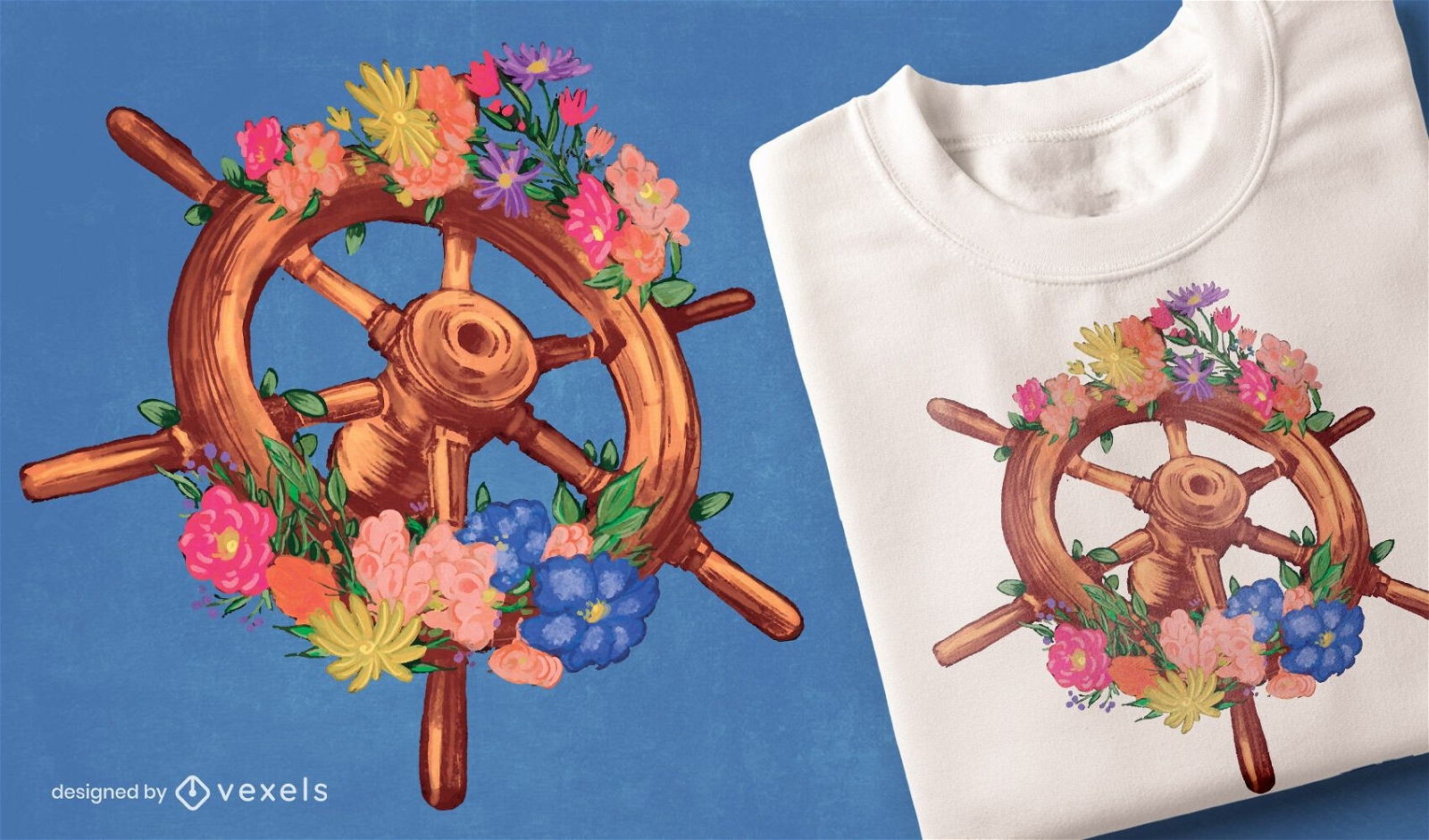 Design floral de t-shirt de elmo