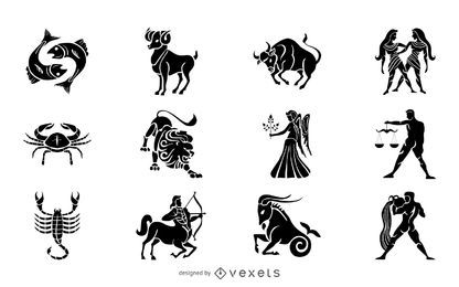 Conjunto de ilustración de silueta de signos del zodíaco