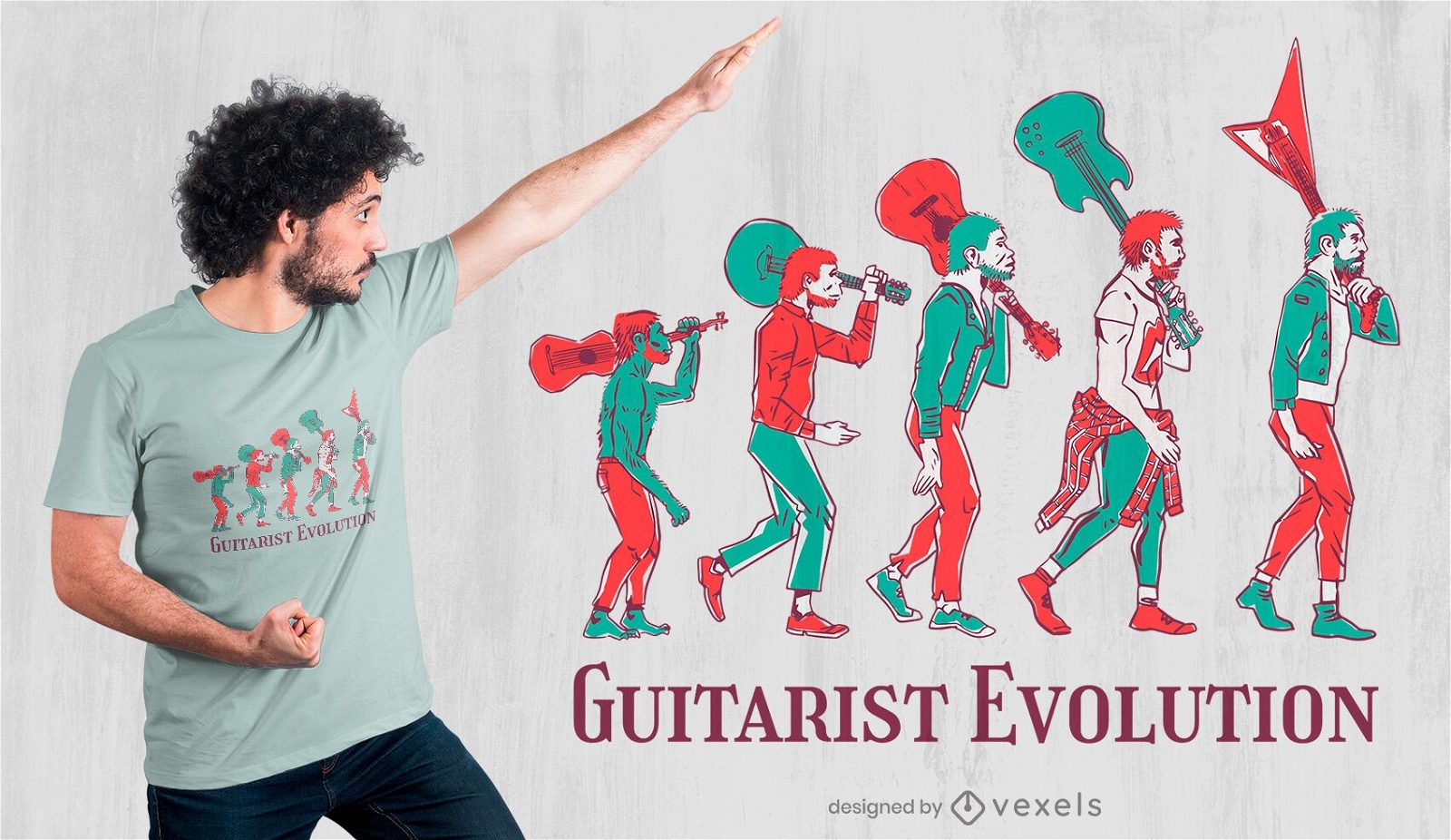 Design de camiseta de evolução para guitarrista