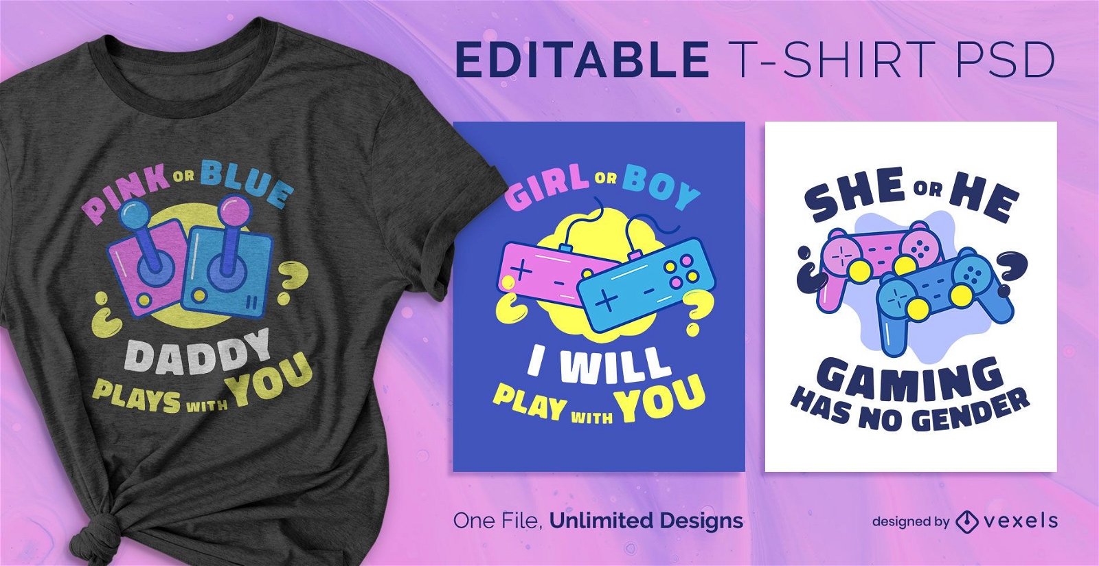 Gaming gender scalable t-shirt psd