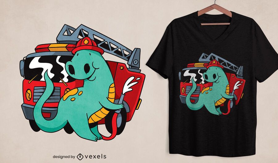 Feuerwehrmann Dinosaurier T-Shirt Design Feuerwehrmann Dinosaurier T-Shirt Design