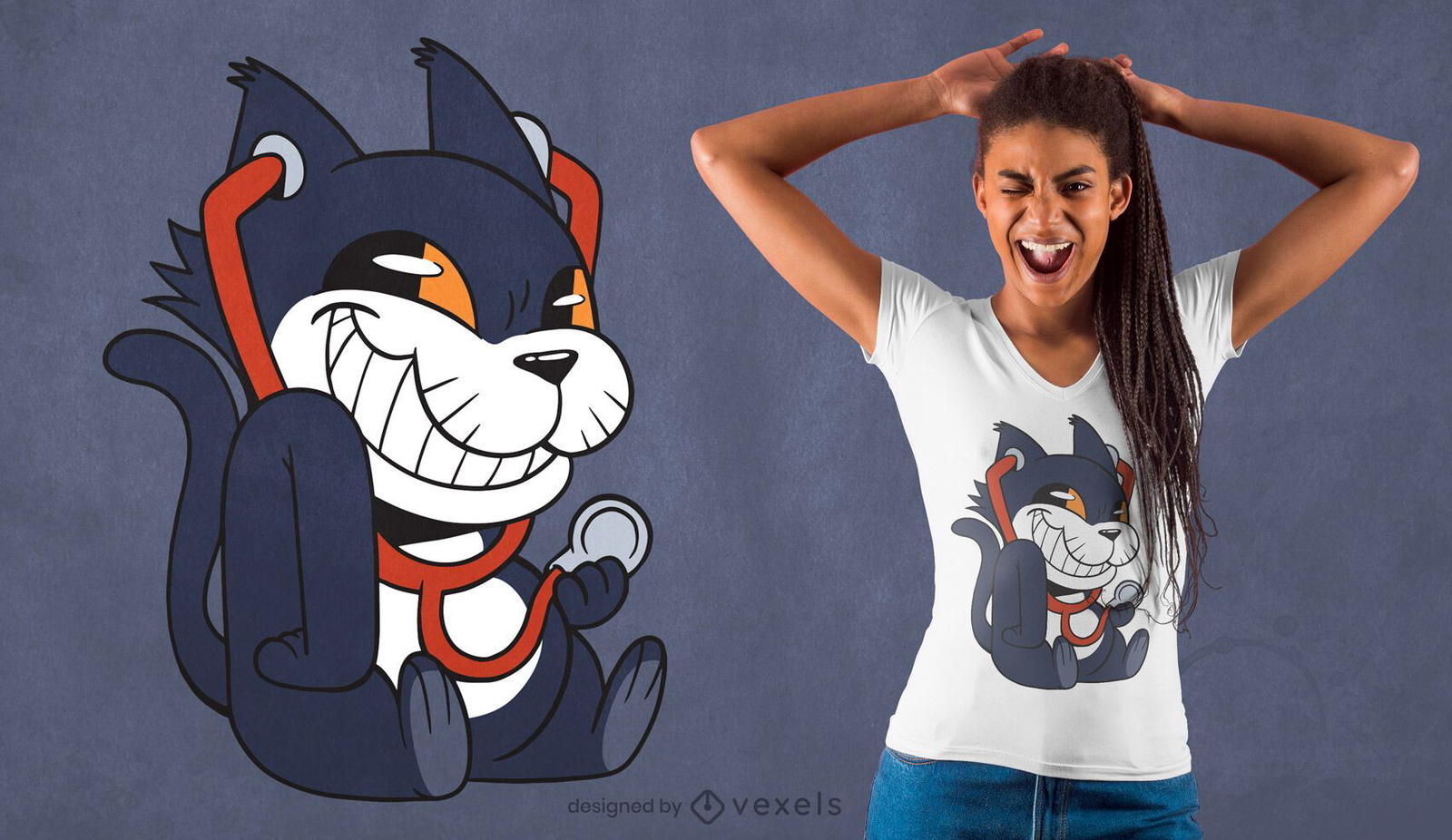 Design de camiseta de gato estetoscópio