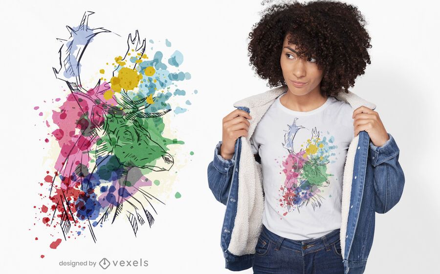 Hirsch Aquarell T-Shirt Design Hirsch Aquarell T-Shirt Design