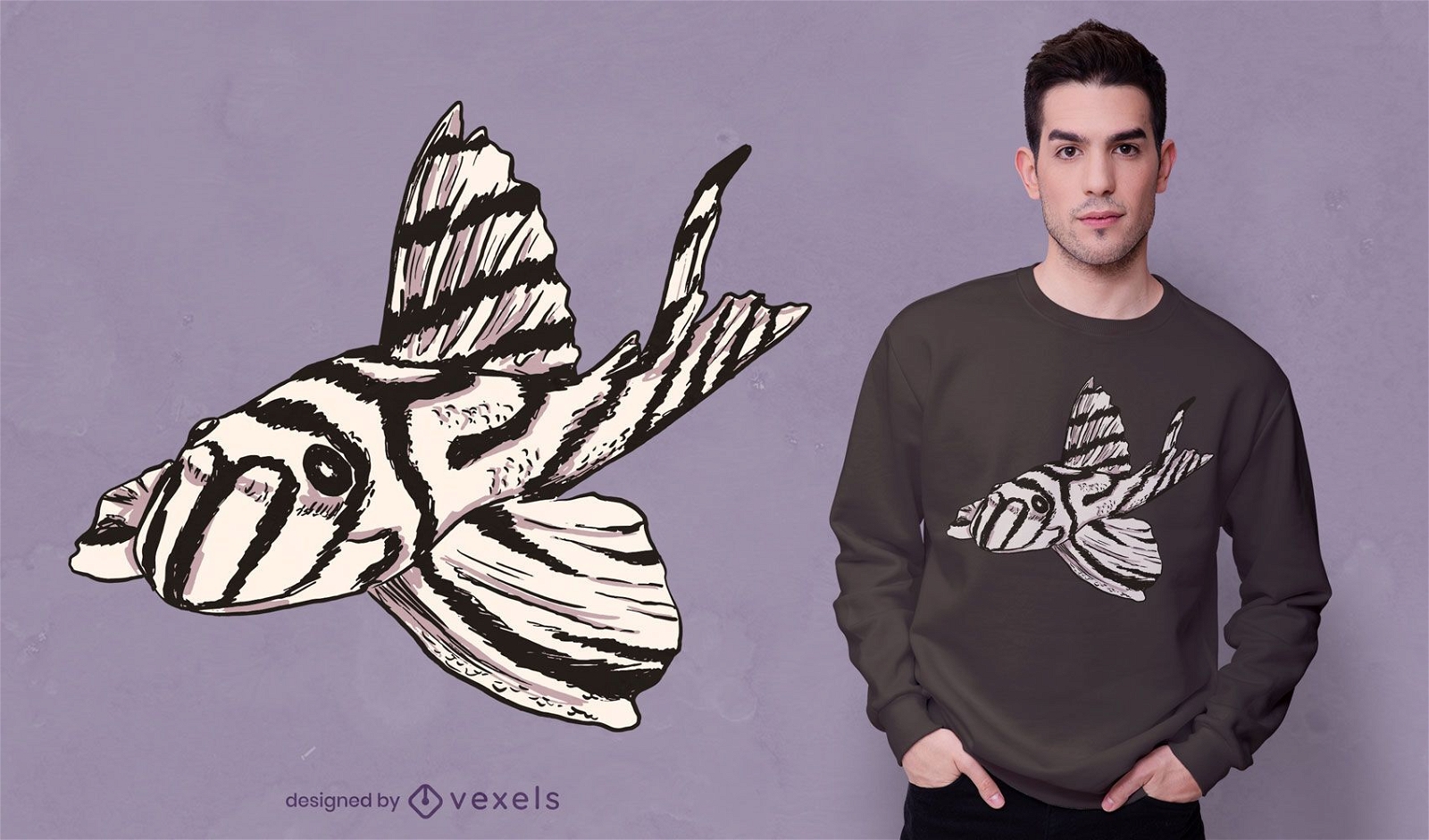 Design de camiseta zebra pleco peixe