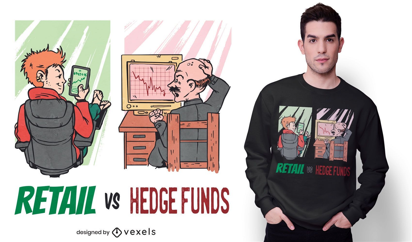 T-Shirt-Design von Einzelhandel gegen Hedgefonds