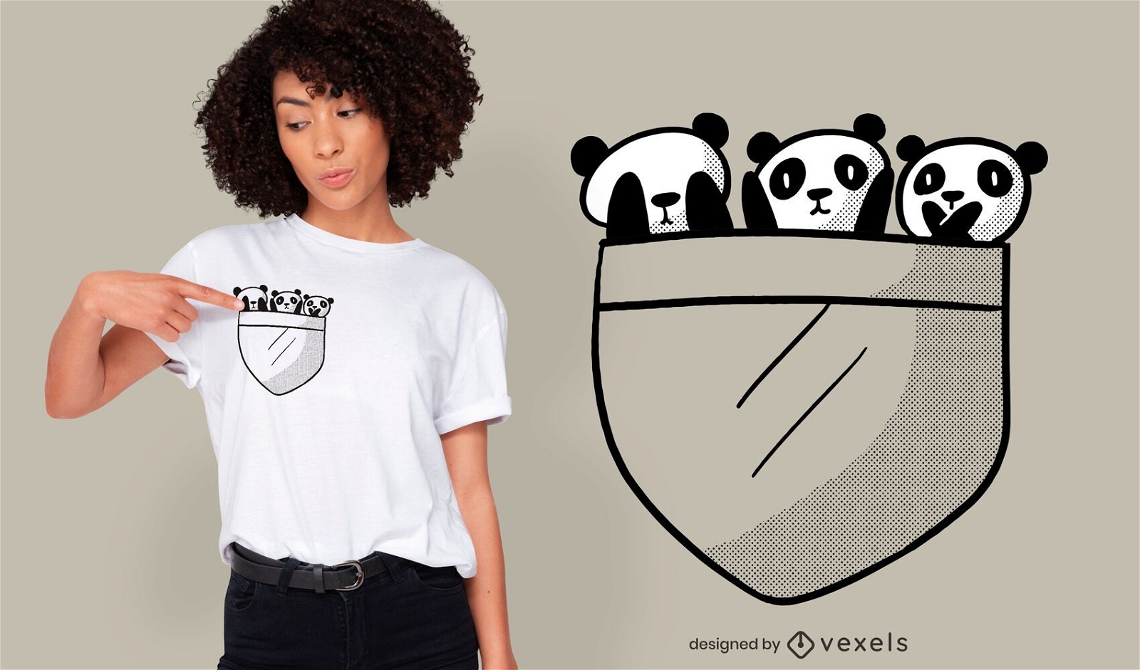 Diseño de camiseta con bolsillo de panda