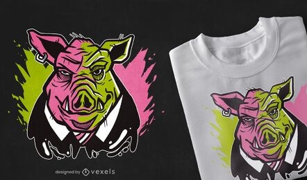 Diseño de camiseta de ilustración de cerdo malvado