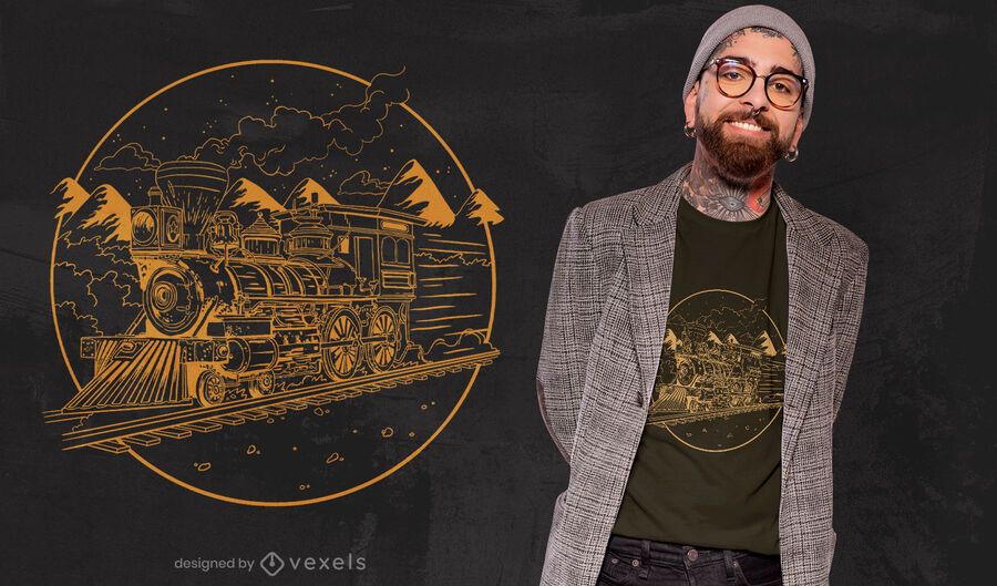 Handgezeichnetes T-Shirt-Design des Dampfzuges Handgezeichnetes T-Shirt-Design des Dampfzuges