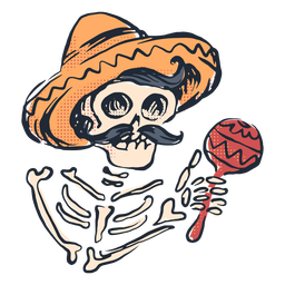 Cinco De Mayo Skeleton Doodle PNG & SVG Design For T-Shirts