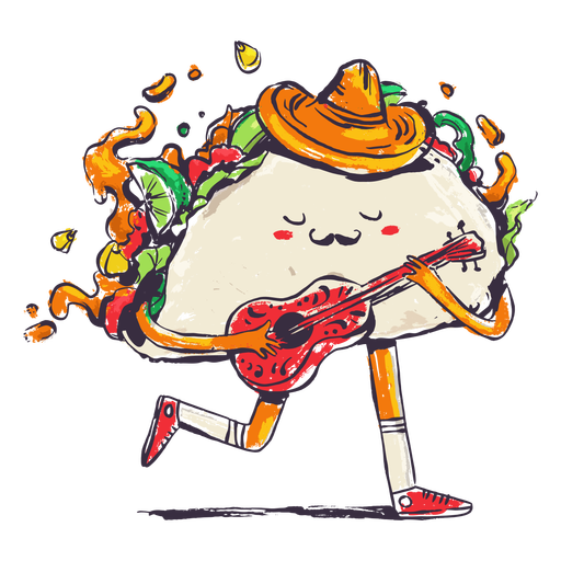 Taco playing guitar doodle PNG Design