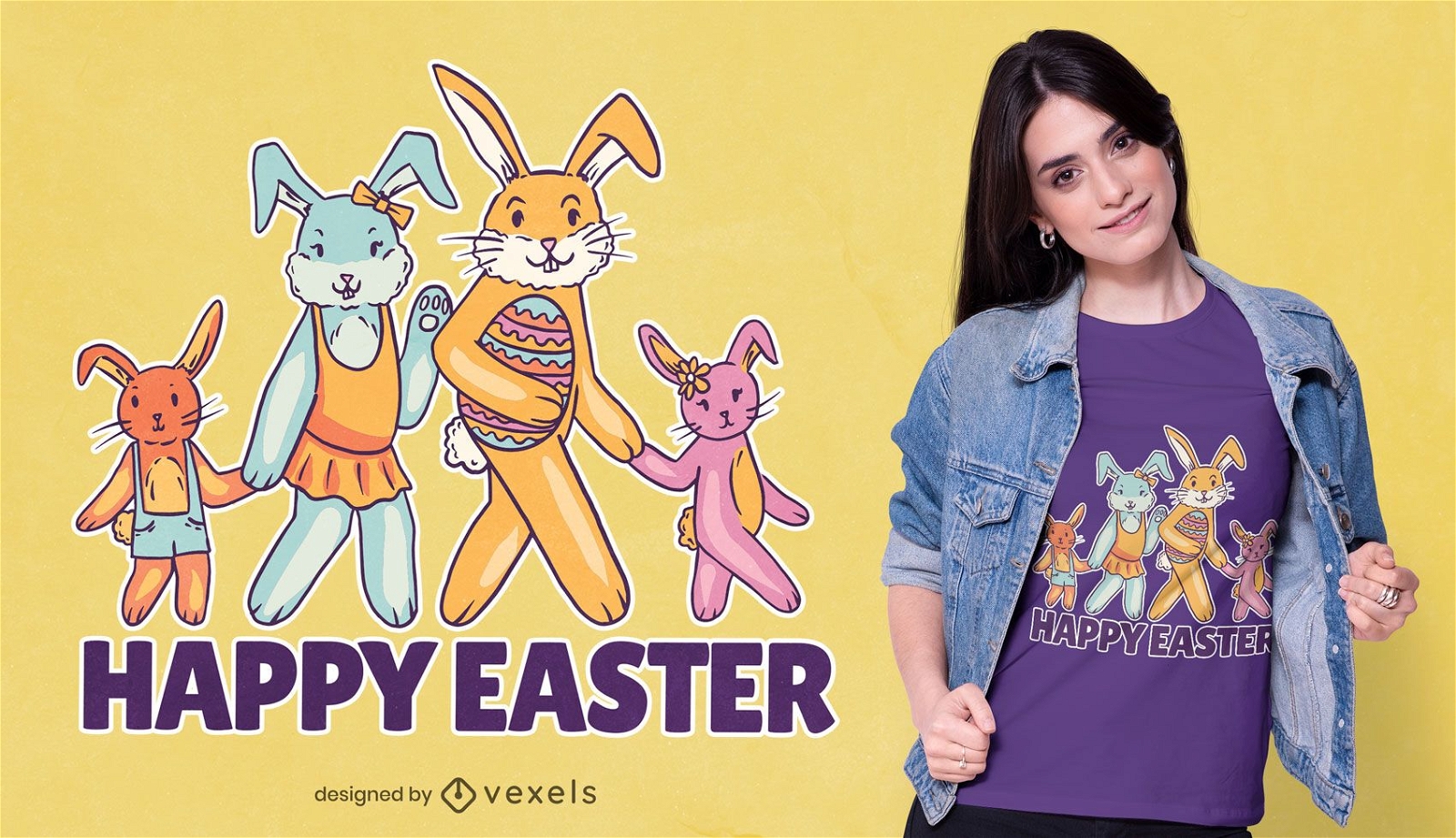 Desenho de t-shirt da família do coelhinho da Páscoa feliz