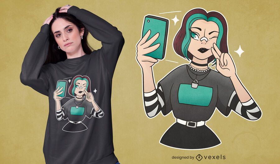 Goth girl selfie t-shirt design Goth girl selfie t-shirt design