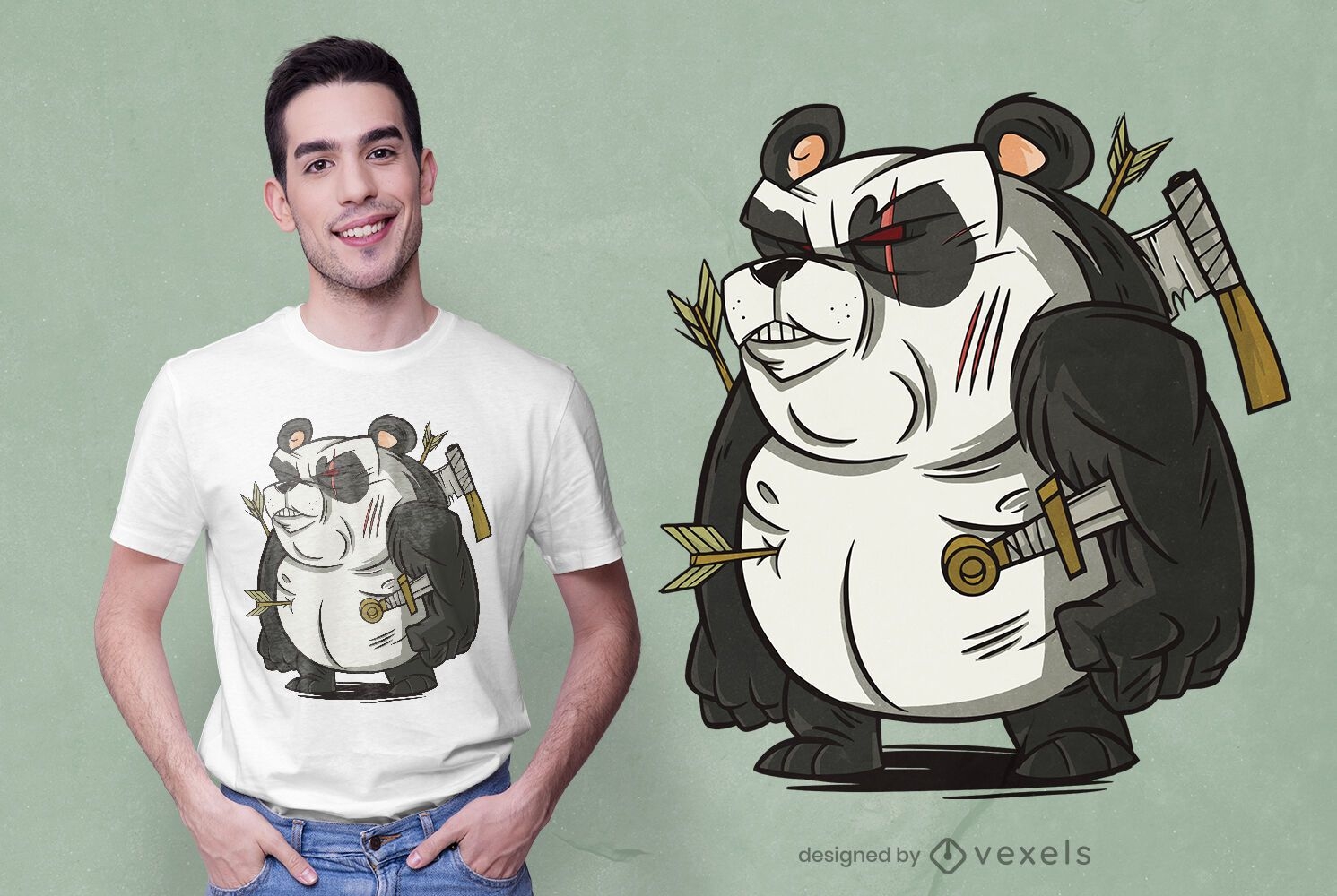 Design de camiseta do guerreiro panda