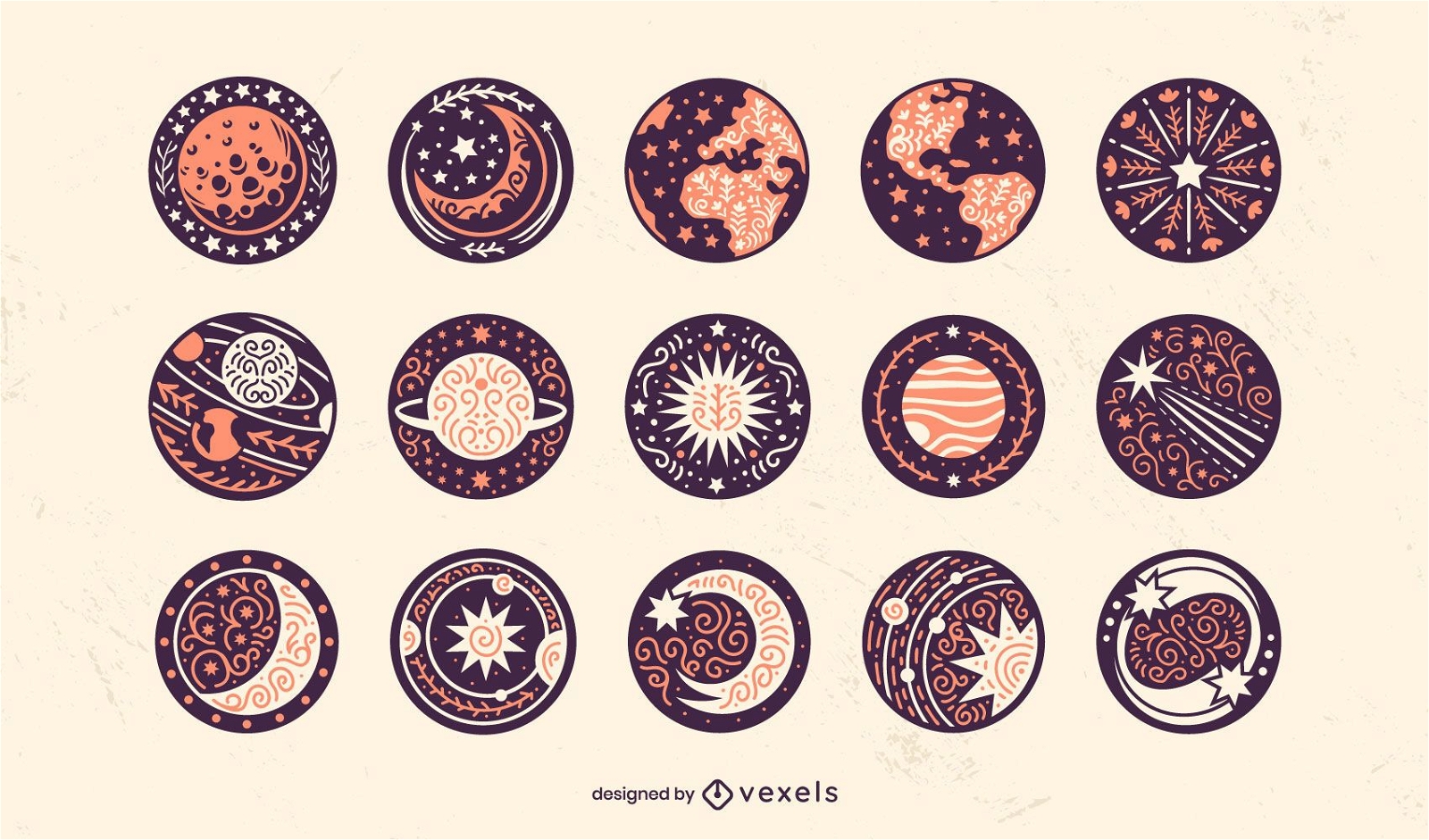 Conjunto de emblemas de elementos de espaço