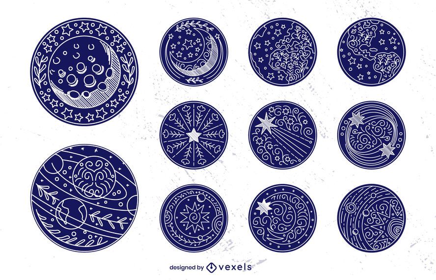 Space elements stroke badge set Space elements stroke badge set