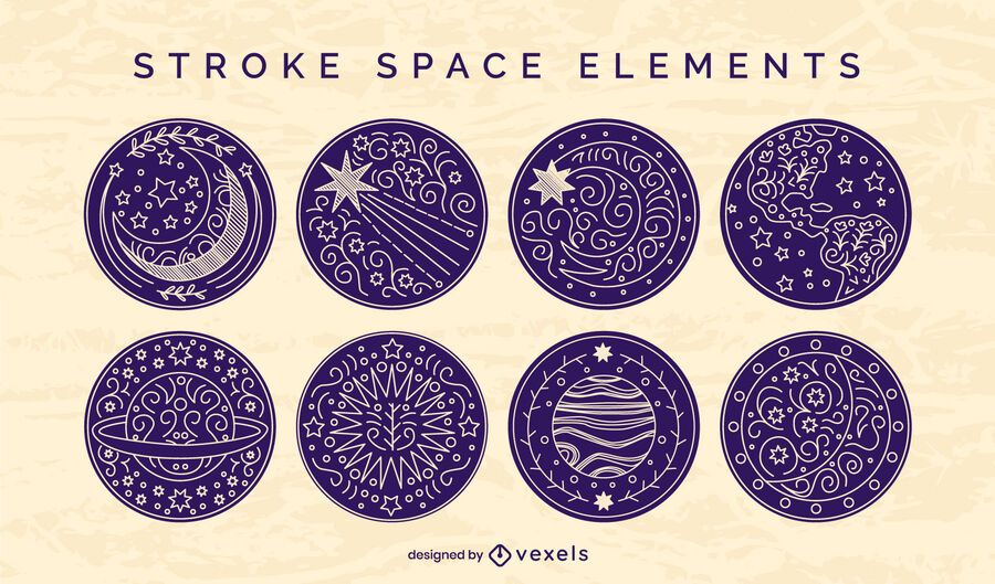 Space elements badge stroke set Space elements badge stroke set