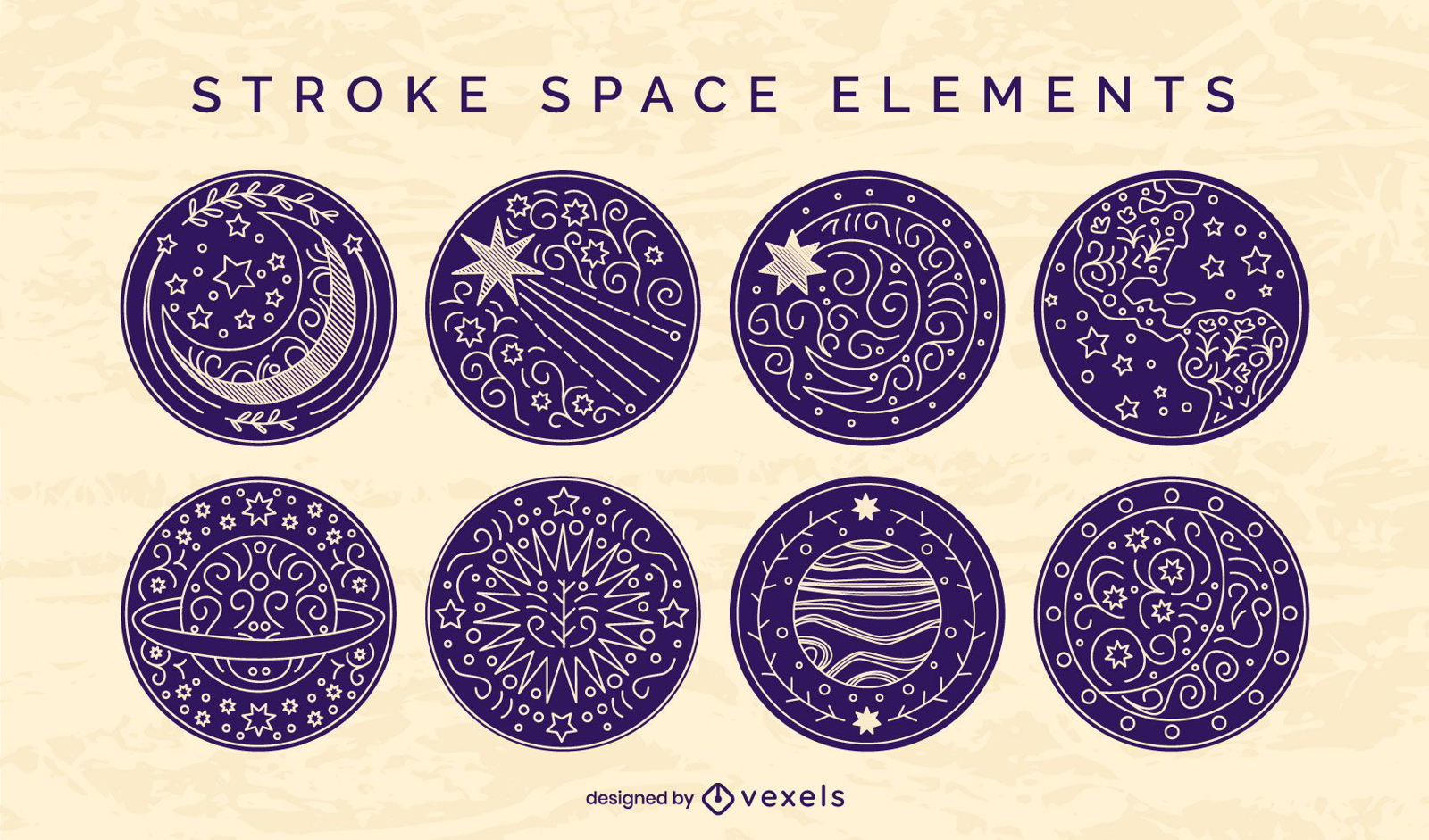 Conjunto de trazos de insignia de elementos espaciales