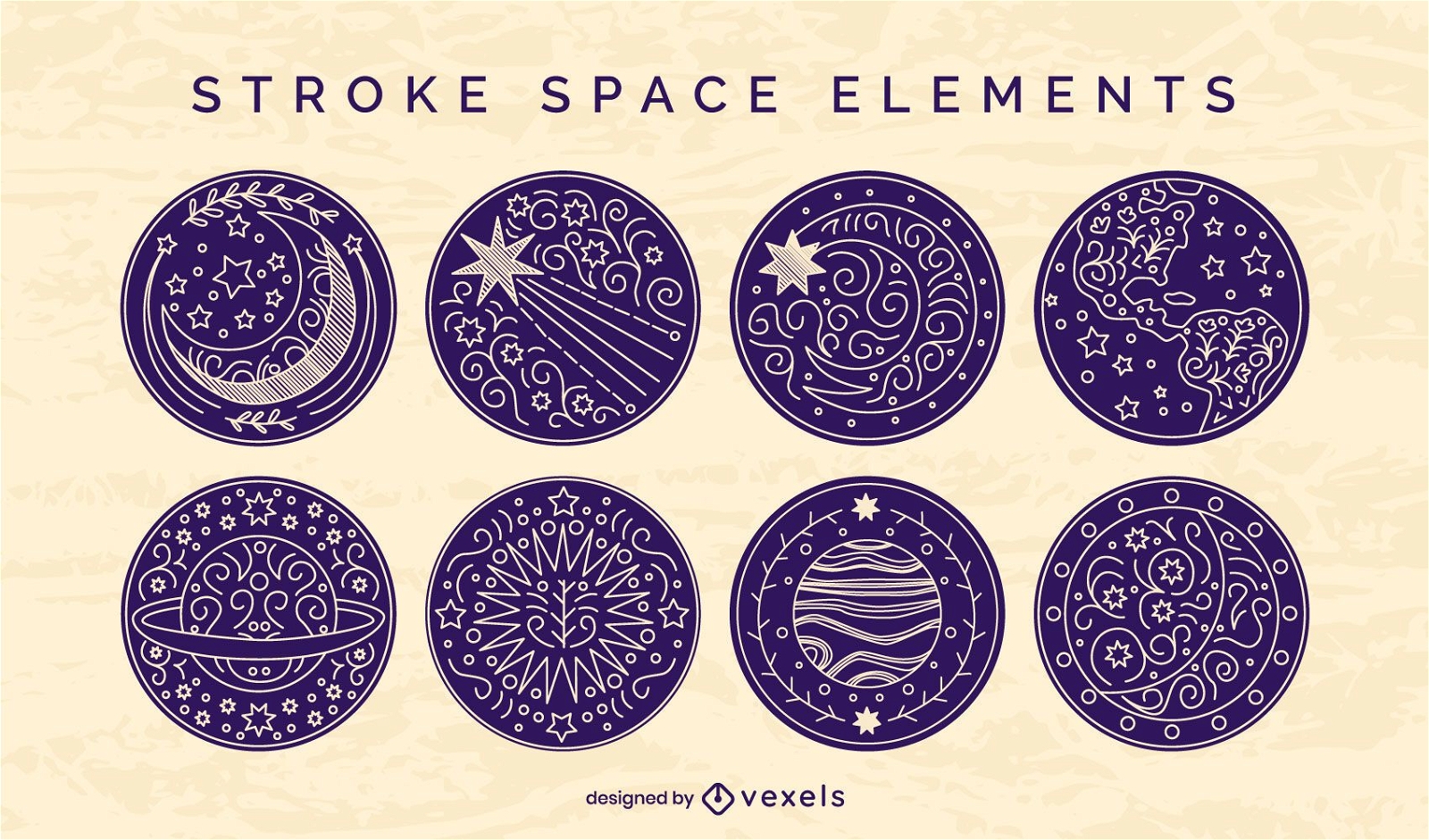 Space elements badge stroke set
