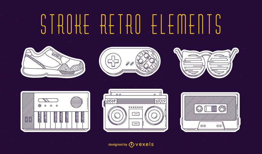 Retro elements set stroke Retro elements set stroke