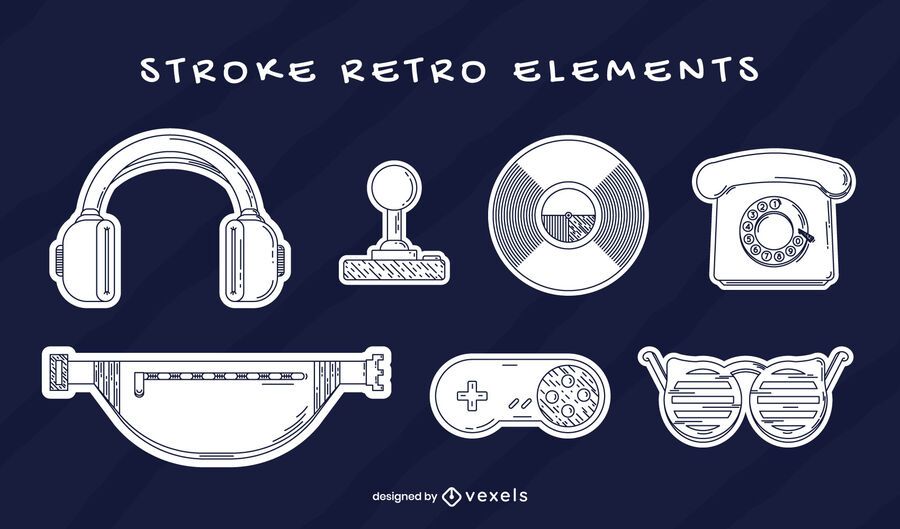Elements set retro stroke Elements set retro stroke