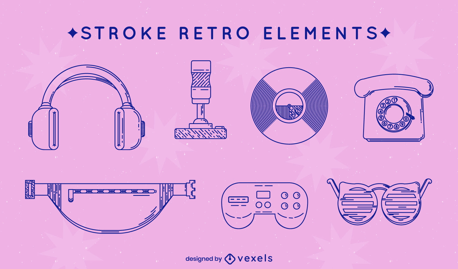 Elements set retro stroke