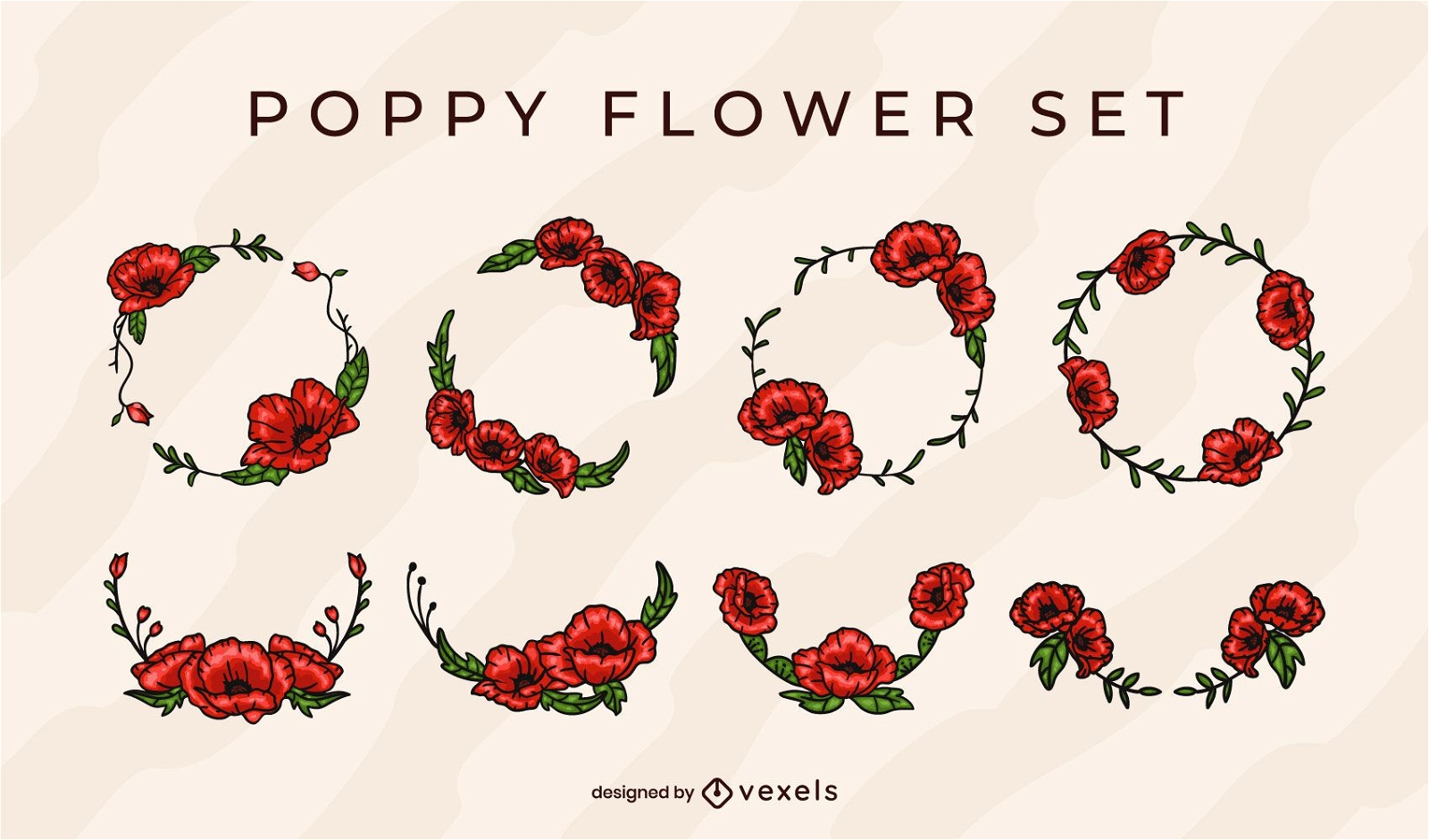Poppy flower wreath set