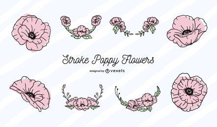 Poppy flower color-stroke set