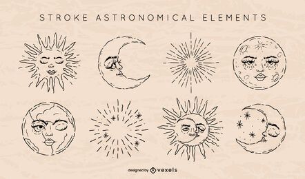 Conjunto de trazos de elementos astronómicos