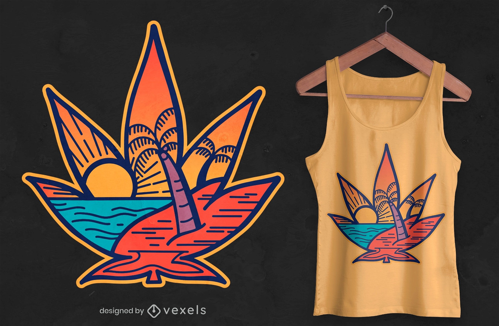 Design de t-shirt de praia em folha de cannabis