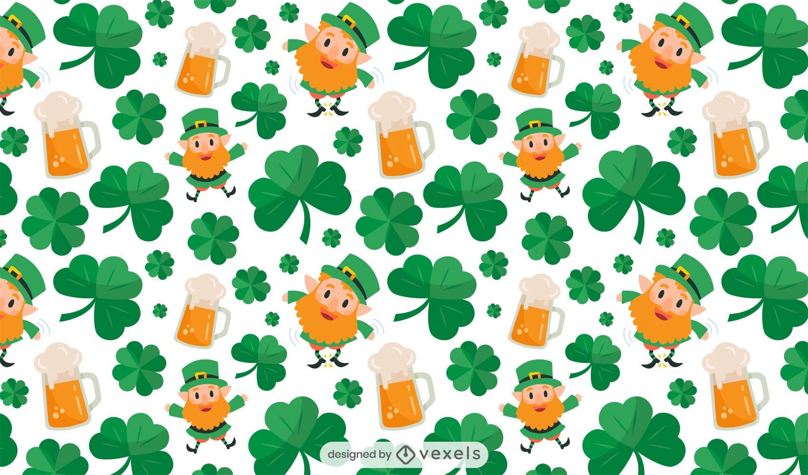 St. Patrick&#39;s Shamrocks und Koboldmusterdesign