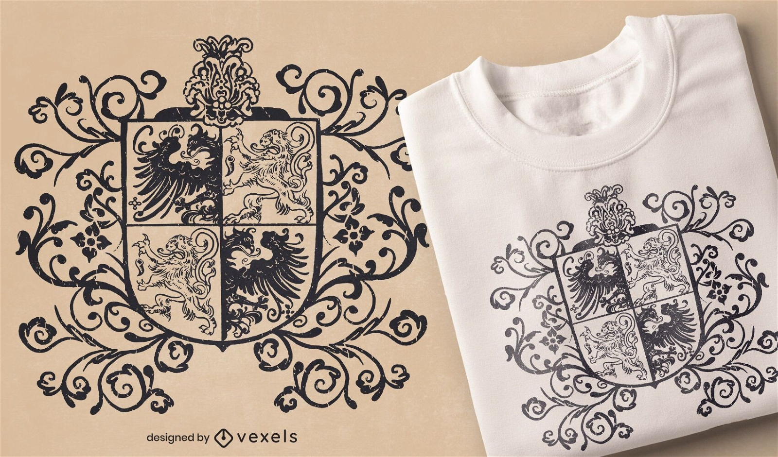 Design de camiseta com escudo heráldico