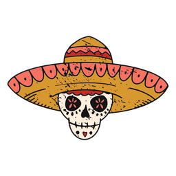 Sugar Skull With Hat Color-stroke PNG & SVG Design For T-Shirts